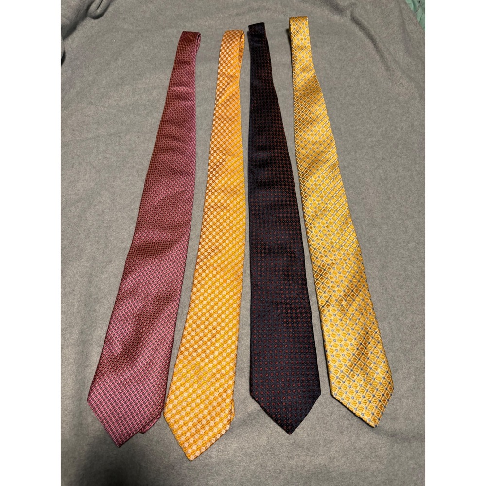Lot of 4 Ike Behar New York Silk Ties Geometric Diamond Pattern Mens Neckties - Picture 3 of 6